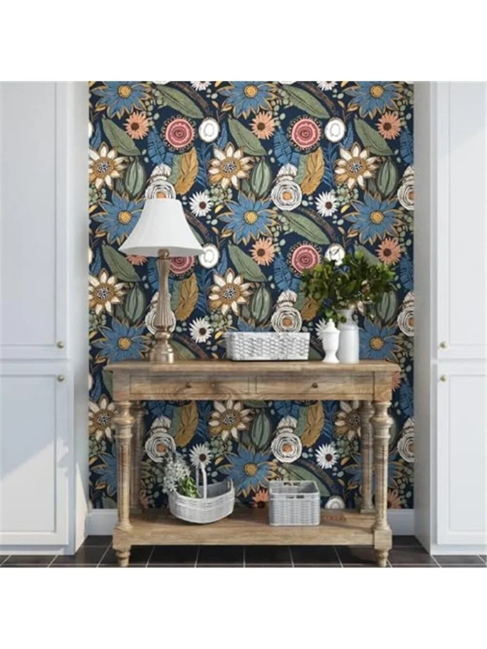 Blue Boho Floral Peel Stick Wallpaper Vintage Removable Contact Paper Waterproof